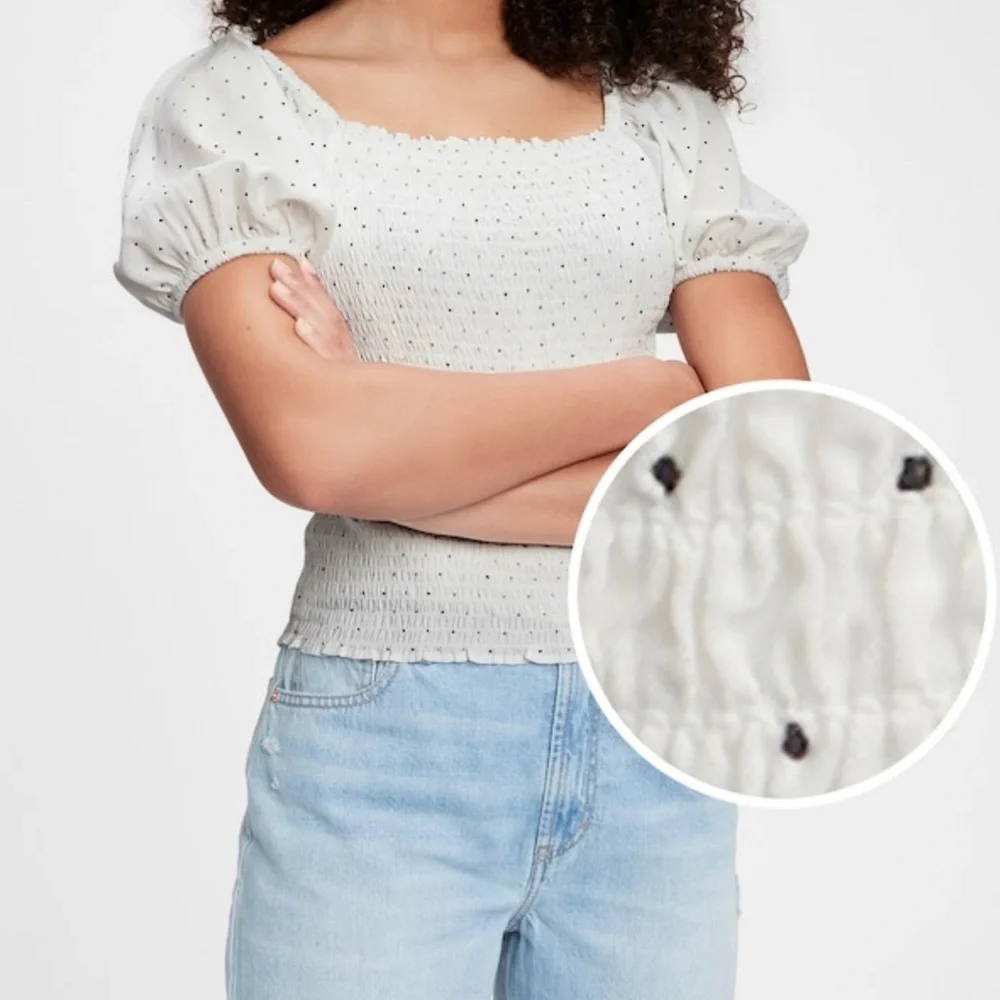 NWT GAP Puff Sleeve Square Neckline‎ Lettuce Hem Polka Dot Shirt